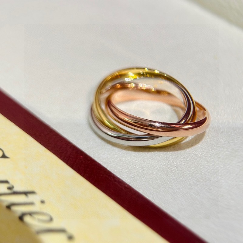 Cartier卡地亞爆款三合一 三環分色電鍍 戒指 高端 k金工藝 微鑲工藝18