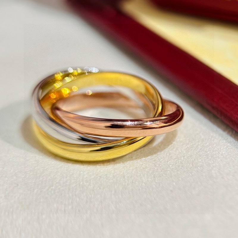 Cartier卡地亞爆款三合一 三環分色電鍍 戒指 高端 k金工藝 微鑲工藝18