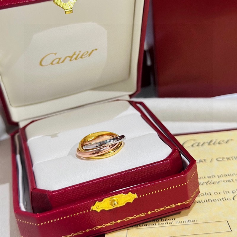 Cartier卡地亞爆款三合一 三環分色電鍍 戒指 高端 k金工藝 微鑲工藝18