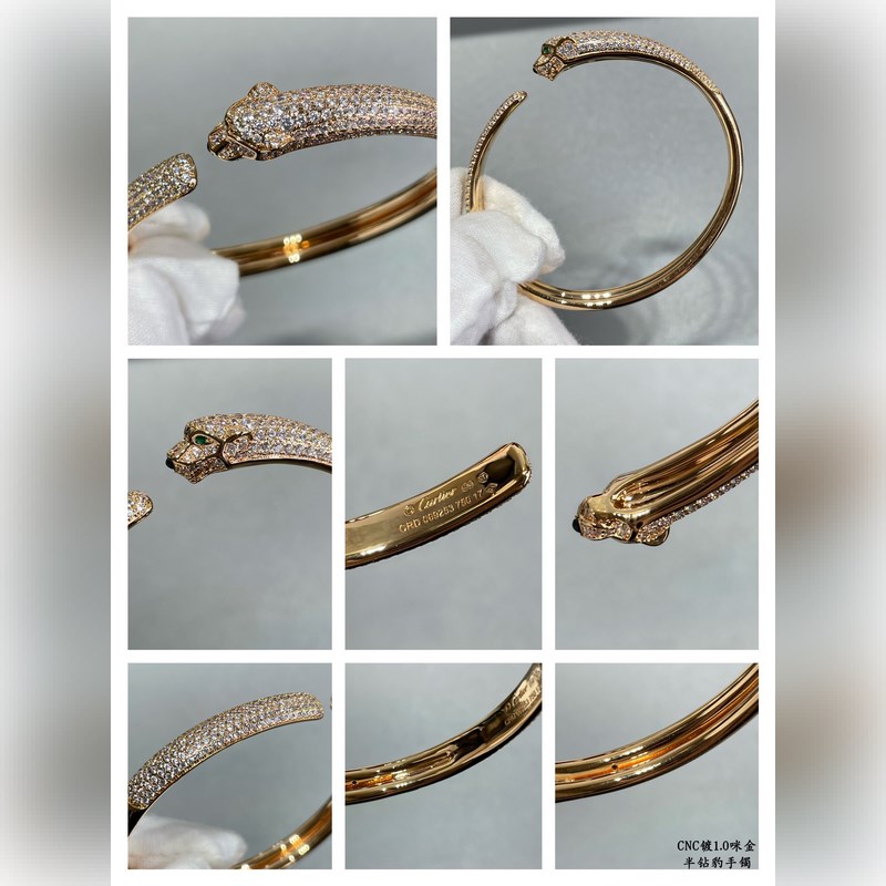 （主題：新年暴富） V金鍍咪金 7670510 CNC手鑲鑽卡地亞細版半鑽豹子手