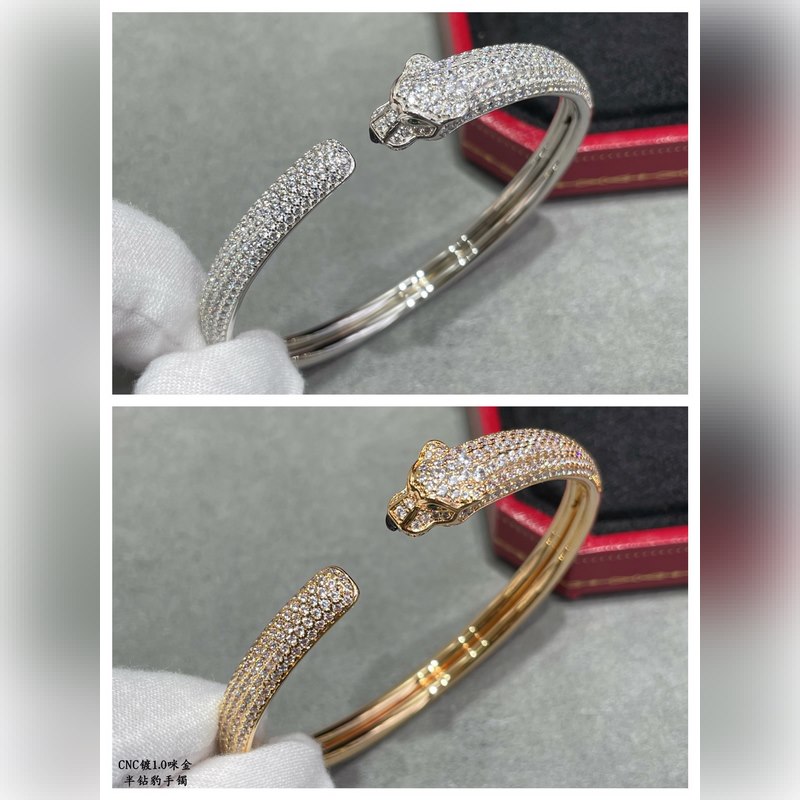 （主題：新年暴富） V金鍍咪金 7670510 CNC手鑲鑽卡地亞細版半鑽豹子手
