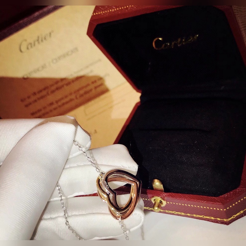 精選 卡地亞愛心 三金 三環 項鍊高端925純銀 微鑲工藝 優質材質 防過敏處理