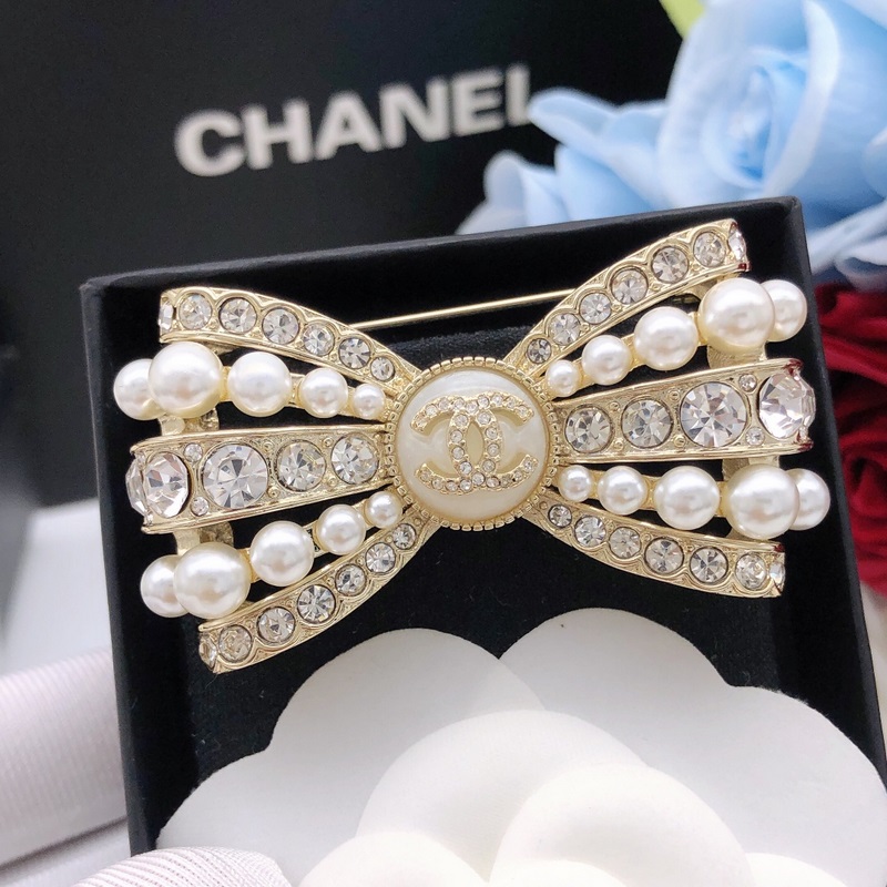 香奈兒 珍珠鑲鑽 雙C胸針 原版複刻 專櫃一比一黃銅材質金屬 水晶 蝴蝶結