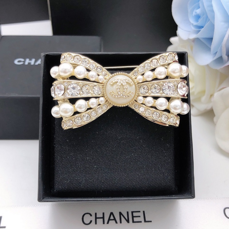香奈兒 珍珠鑲鑽 雙C胸針 原版複刻 專櫃一比一黃銅材質金屬 水晶 蝴蝶結