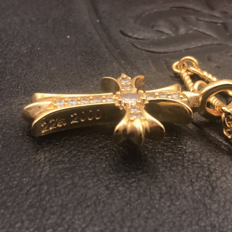 高版本克羅心白鑽雙十字架項鍊，厚鍍22K金，區別市面18K淺金色，22K是很接近