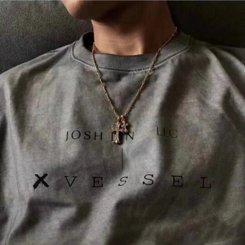 高版本克羅心白鑽雙十字架項鍊，厚鍍22K金，區別市面18K淺金色，22K是很接近