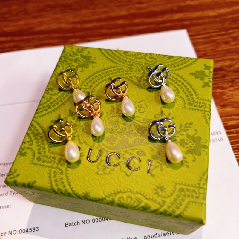 GUCCI古馳GG Marmont系列仿珍珠吊墜耳釘