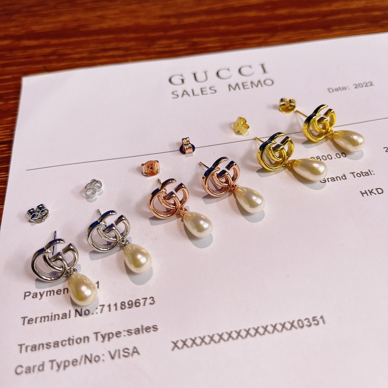 GUCCI古馳GG Marmont系列仿珍珠吊墜耳釘