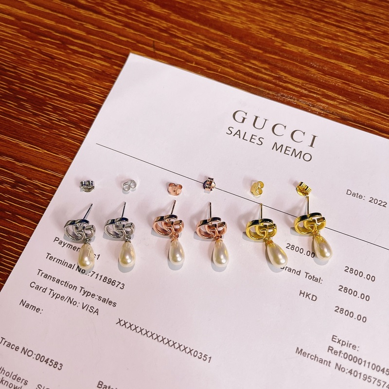 GUCCI古馳GG Marmont系列仿珍珠吊墜耳釘
