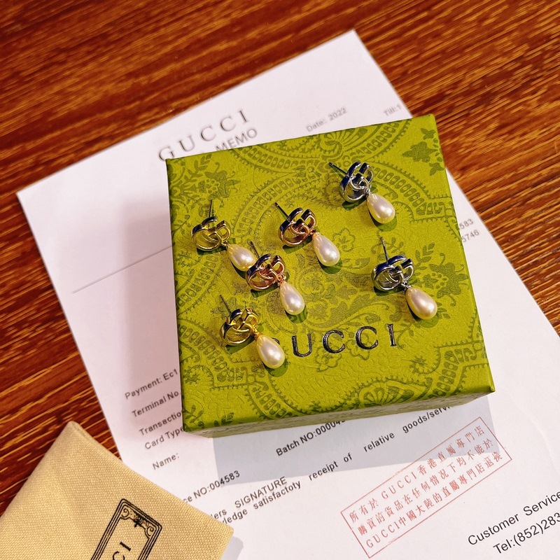GUCCI古馳GG Marmont系列仿珍珠吊墜耳釘