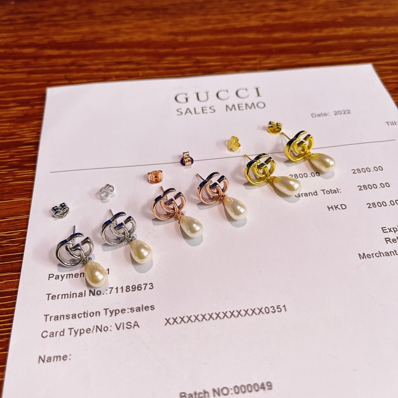 GUCCI古馳GG Marmont系列仿珍珠吊墜耳釘