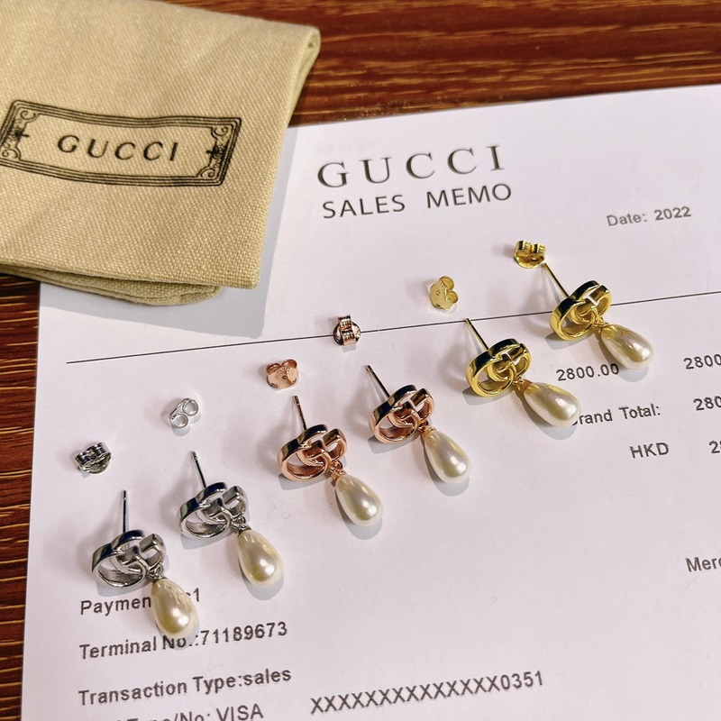 GUCCI古馳GG Marmont系列仿珍珠吊墜耳釘