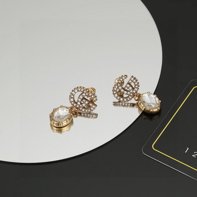 火爆 大牌 new 古馳耳釘 潮牌Gucci個性彩鑽 滿鑽 長款耳環 專櫃同步