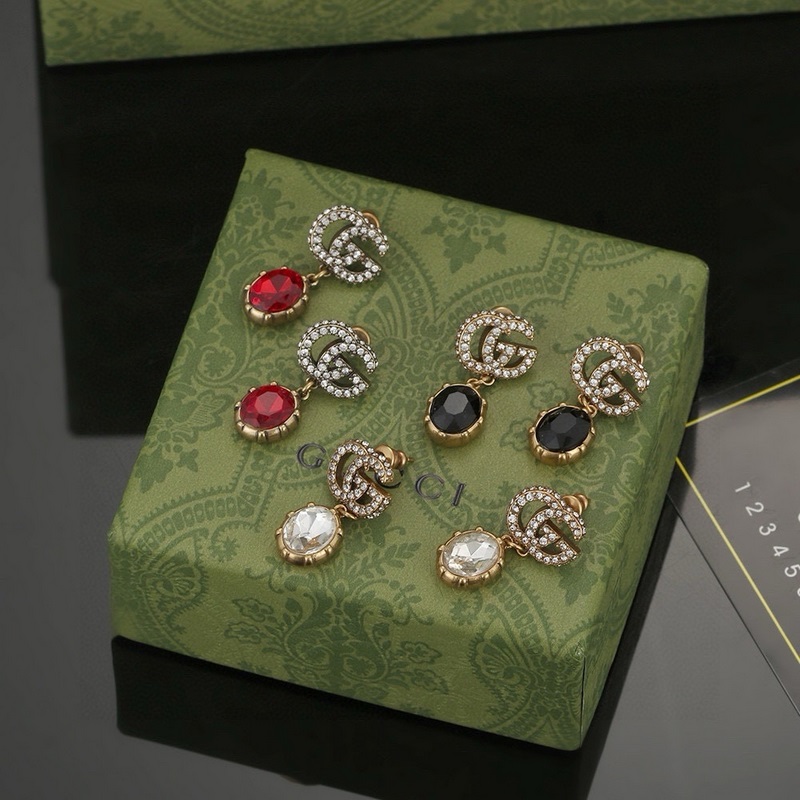 火爆 大牌 new 古馳耳釘 潮牌Gucci個性彩鑽 滿鑽 長款耳環 專櫃同步