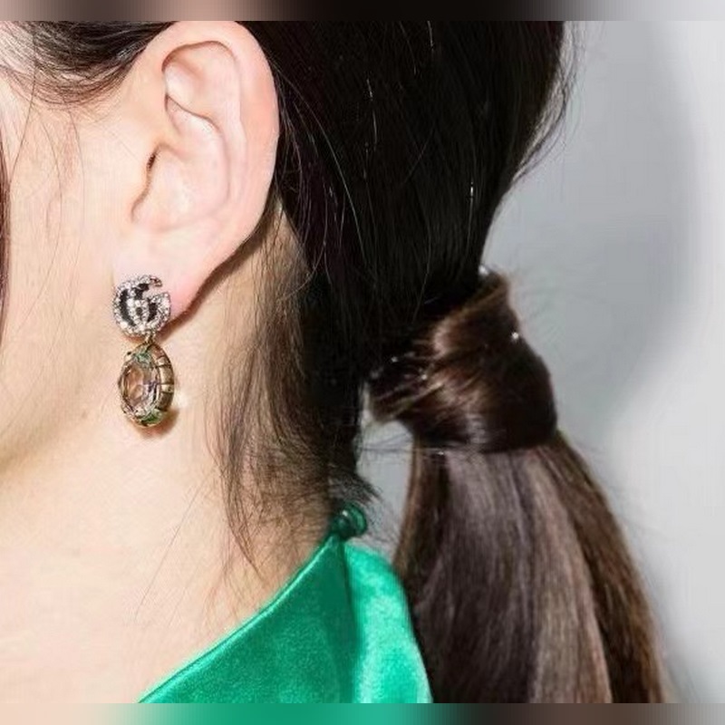 火爆 大牌 new 古馳耳釘 潮牌Gucci個性彩鑽 滿鑽 長款耳環 專櫃同步