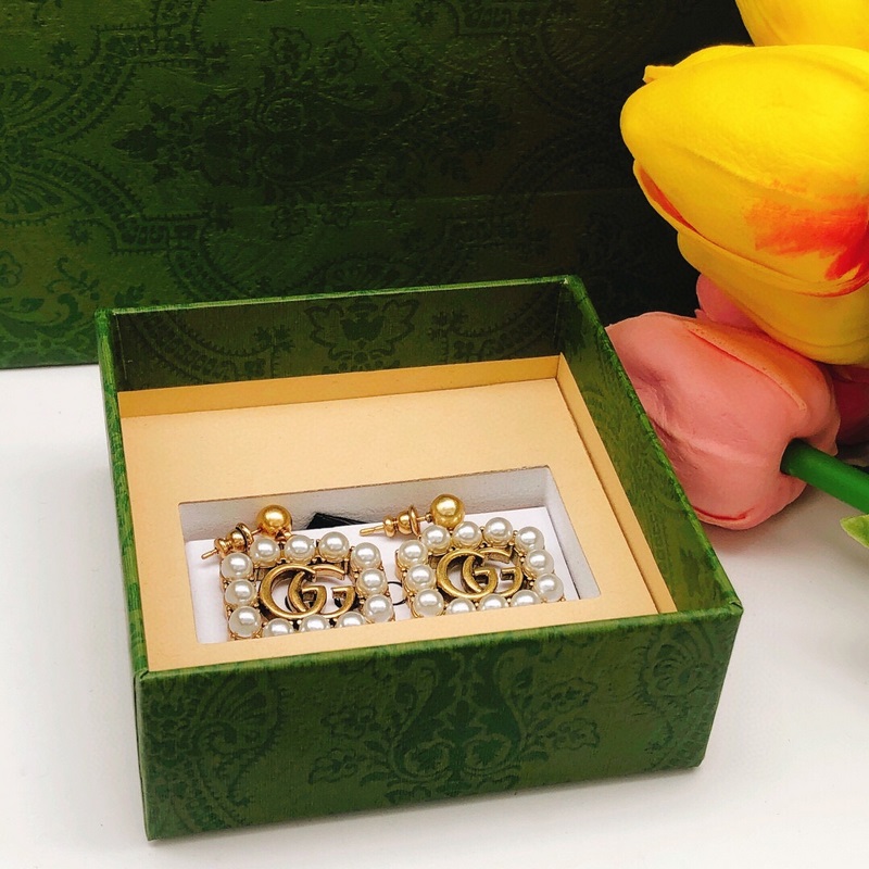 gucci古馳流蘇方塊耳釘米珠