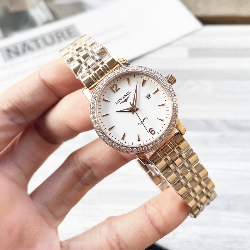 女款_浪琴 情侶腕錶 原裝進(jìn)口石英機(jī)芯 礦物質(zhì)玻璃鏡面 316L精鋼錶殼 女30mm