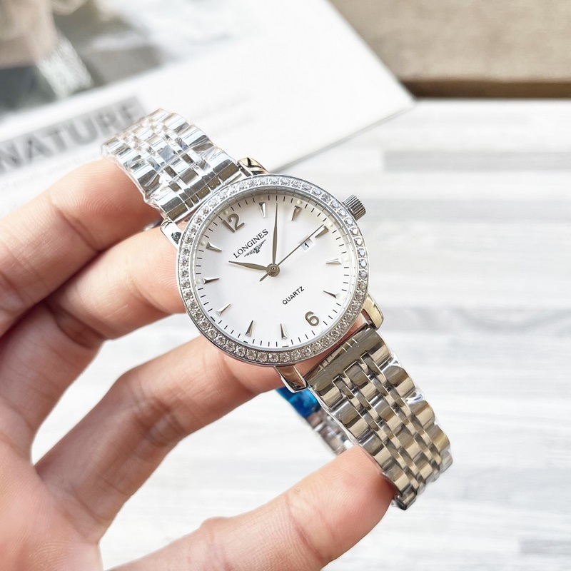 女款_浪琴 情侶腕錶 原裝進(jìn)口石英機(jī)芯 礦物質(zhì)玻璃鏡面 316L精鋼錶殼 女30mm