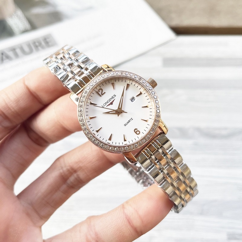 女款_浪琴 情侶腕錶 原裝進(jìn)口石英機(jī)芯 礦物質(zhì)玻璃鏡面 316L精鋼錶殼 女30mm