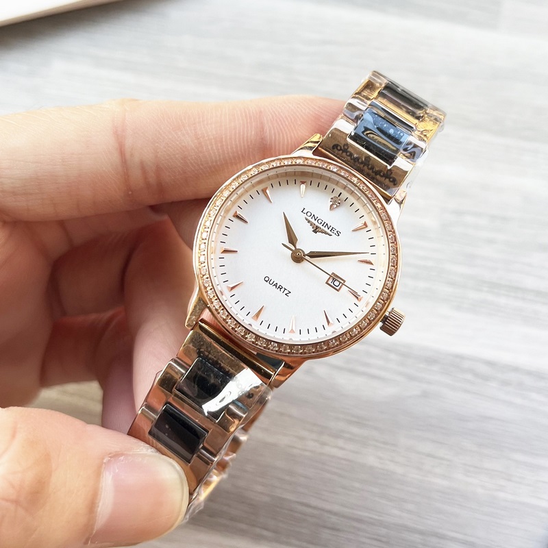 女款_浪琴 情侶腕錶 原裝進(jìn)口石英機(jī)芯 礦物質(zhì)玻璃鏡面 316L精鋼錶殼 女30mm