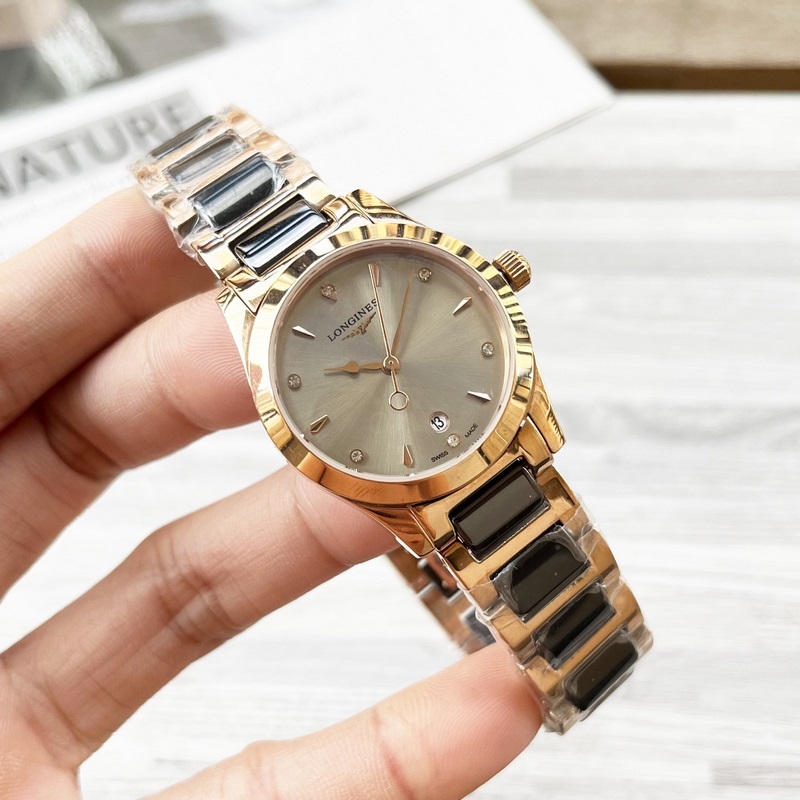 女款_浪琴 女士腕錶 原裝進口石英機芯 礦物質玻璃鏡面 316L精鋼錶殼 女30mm