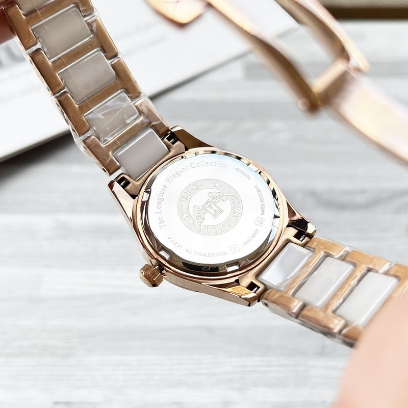 女款_浪琴 女士腕錶 原裝進口石英機芯 礦物質玻璃鏡面 316L精鋼錶殼 女30mm