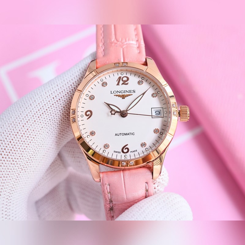 女款_最新力薦浪琴女款爆款，女裝腕錶，青春年華，可以搭配更多顔色皮帶鏡面：藍寶石水晶