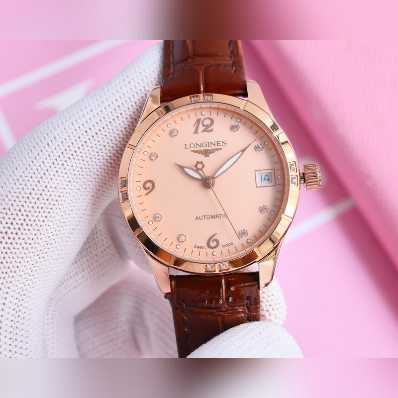 女款_最新力薦浪琴女款爆款，女裝腕錶，青春年華，可以搭配更多顔色皮帶鏡面：藍寶石水晶