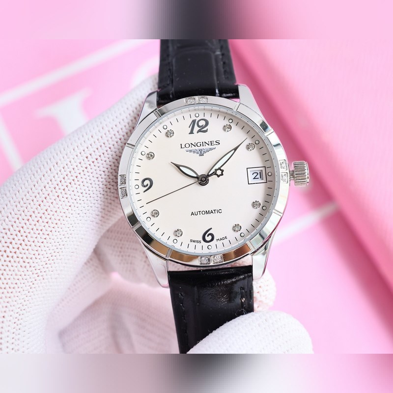 女款_最新力薦浪琴女款爆款，女裝腕錶，青春年華，可以搭配更多顔色皮帶鏡面：藍寶石水晶