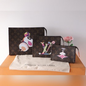 原單品質(zhì) 【LV x TM TRIO 盥洗袋】 m13762 老花/玫紅 （村上