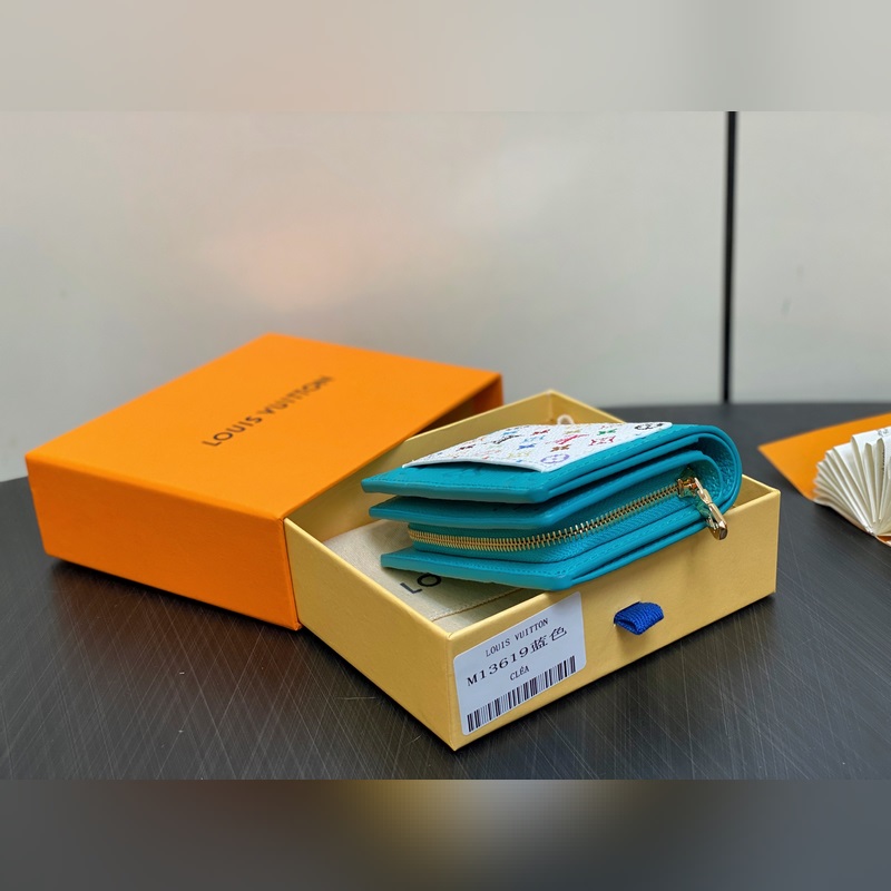 【臺(tái)灣貨】M13619藍(lán)色白彩 兩折拉鍊錢包 LV x TM Portfolio