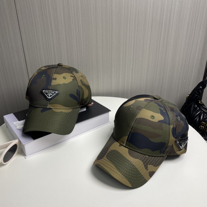 PRADA普拉達(dá)新款高版本炫酷迷彩三角標(biāo)棒球帽 洋氣潮品，男女同款！