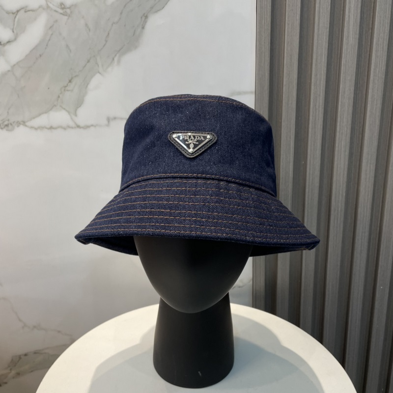 Prada 普拉達高品質牛仔布倒三角漁夫帽洗水牛仔色，秀場同款，面料柔軟舒適