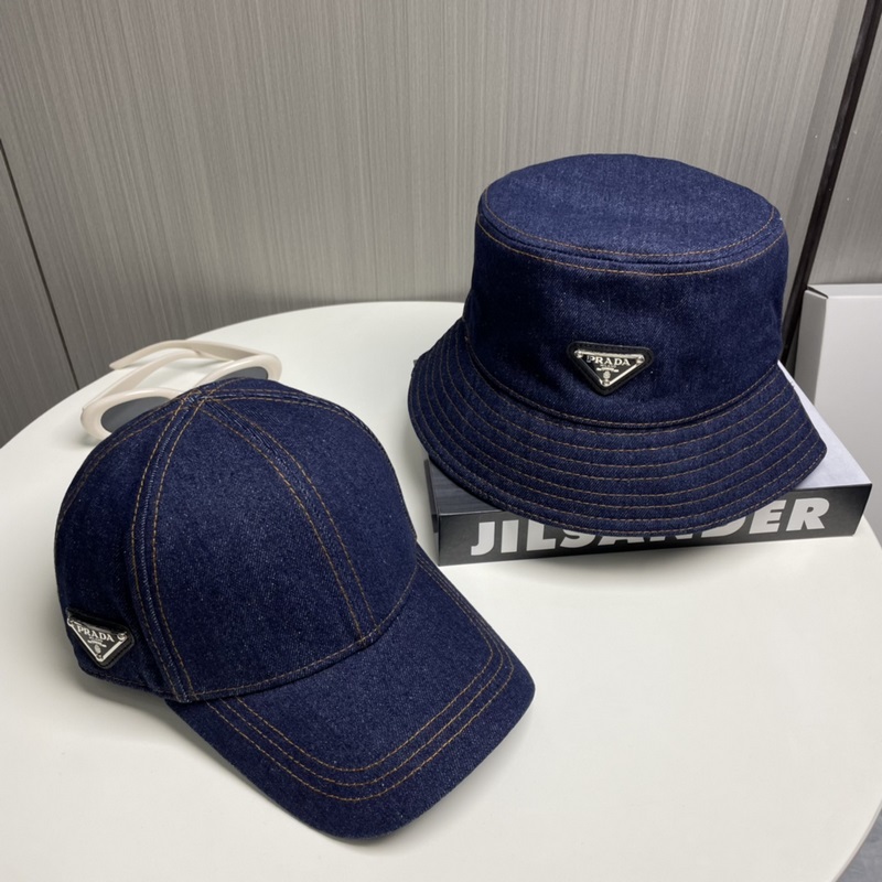 Prada 普拉達高品質牛仔布倒三角漁夫帽洗水牛仔色，秀場同款，面料柔軟舒適