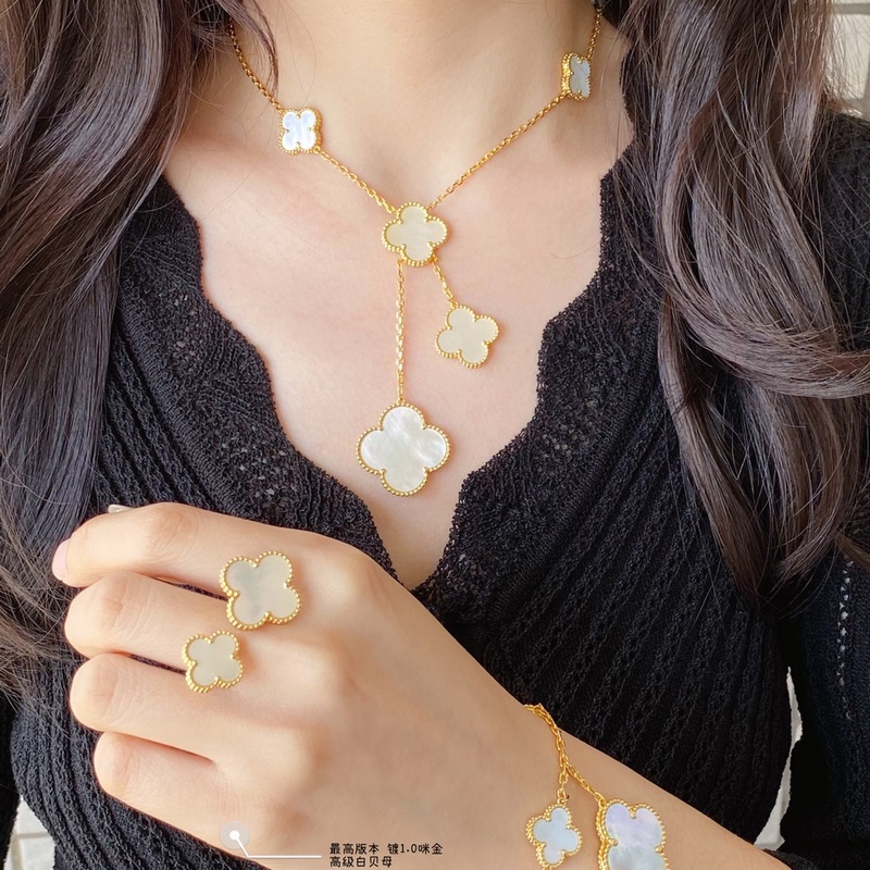 V金鍍咪金  vca四葉草高級(jí)白貝母六花項(xiàng)鍊，市場(chǎng)高級(jí)版  1：1版本高端定制