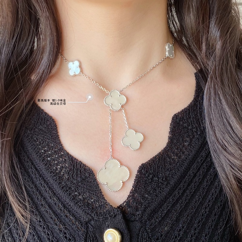 V金鍍咪金  vca四葉草高級(jí)白貝母六花項(xiàng)鍊，市場(chǎng)高級(jí)版  1：1版本高端定制