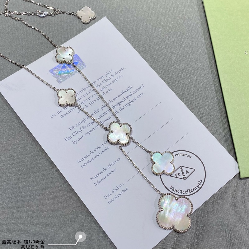 V金鍍咪金  vca四葉草高級(jí)白貝母六花項(xiàng)鍊，市場(chǎng)高級(jí)版  1：1版本高端定制