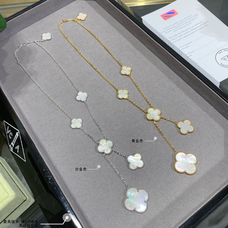 V金鍍咪金  vca四葉草高級(jí)白貝母六花項(xiàng)鍊，市場(chǎng)高級(jí)版  1：1版本高端定制