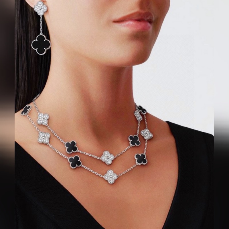 vca四葉草梵克雅寶 滿鑽 黑瑪瑙 二十花項鍊 20花 彩寶長鍊毛衣鍊 超級重工