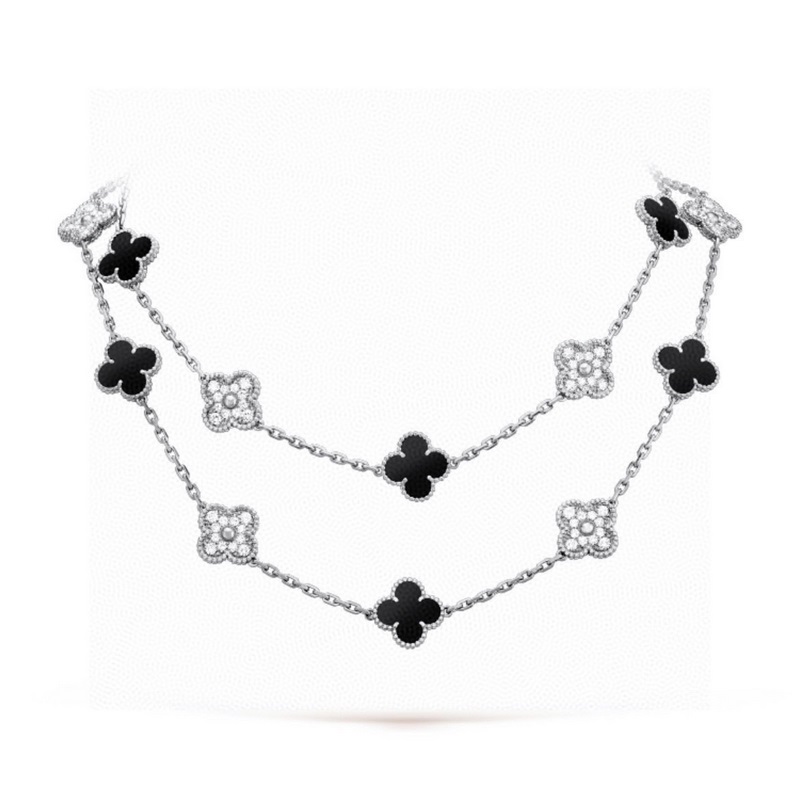 vca四葉草梵克雅寶 滿鑽 黑瑪瑙 二十花項鍊 20花 彩寶長鍊毛衣鍊 超級重工