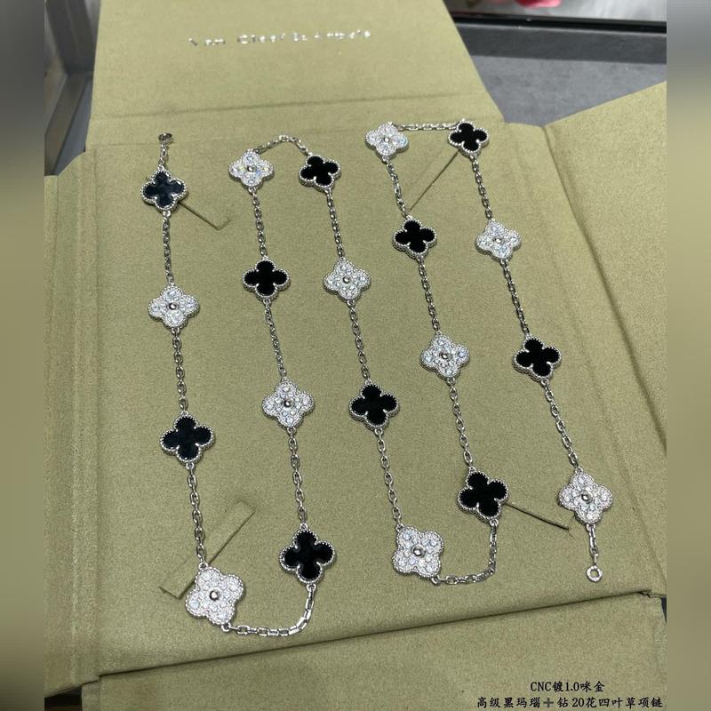 vca四葉草梵克雅寶 滿鑽 黑瑪瑙 二十花項鍊 20花 彩寶長鍊毛衣鍊 超級重工