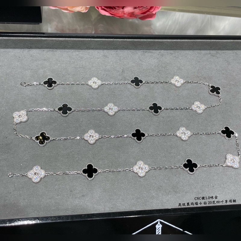 vca四葉草梵克雅寶 滿鑽 黑瑪瑙 二十花項鍊 20花 彩寶長鍊毛衣鍊 超級重工