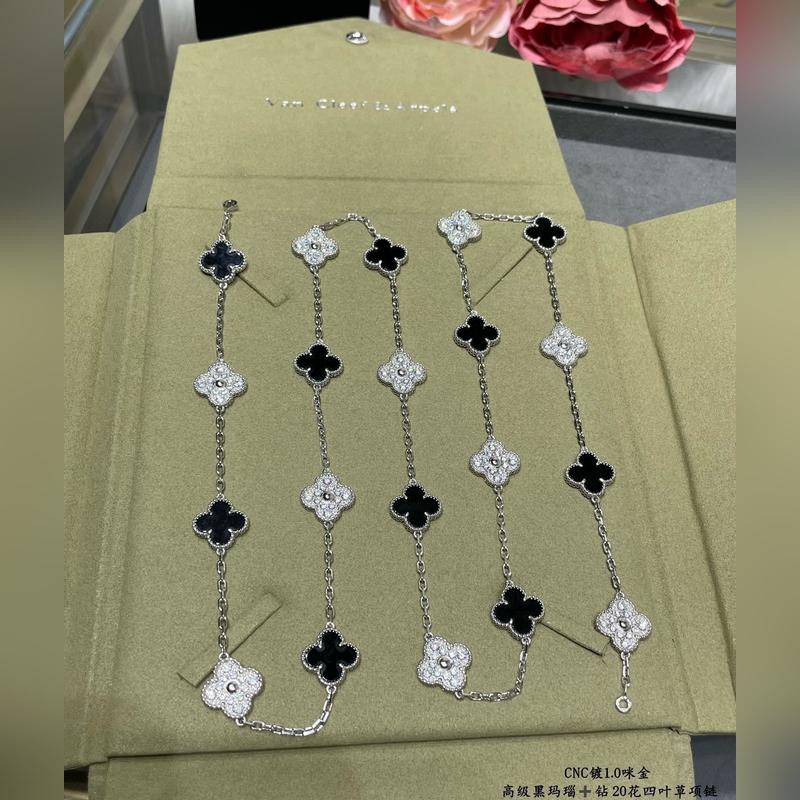 vca四葉草梵克雅寶 滿鑽 黑瑪瑙 二十花項鍊 20花 彩寶長鍊毛衣鍊 超級重工