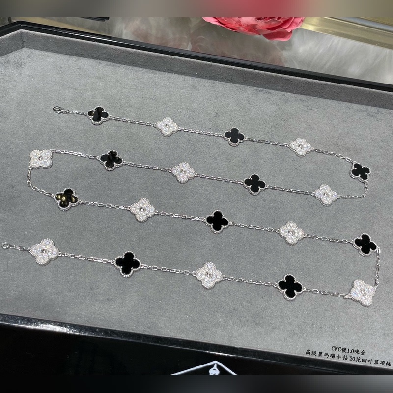 vca四葉草梵克雅寶 滿鑽 黑瑪瑙 二十花項鍊 20花 彩寶長鍊毛衣鍊 超級重工