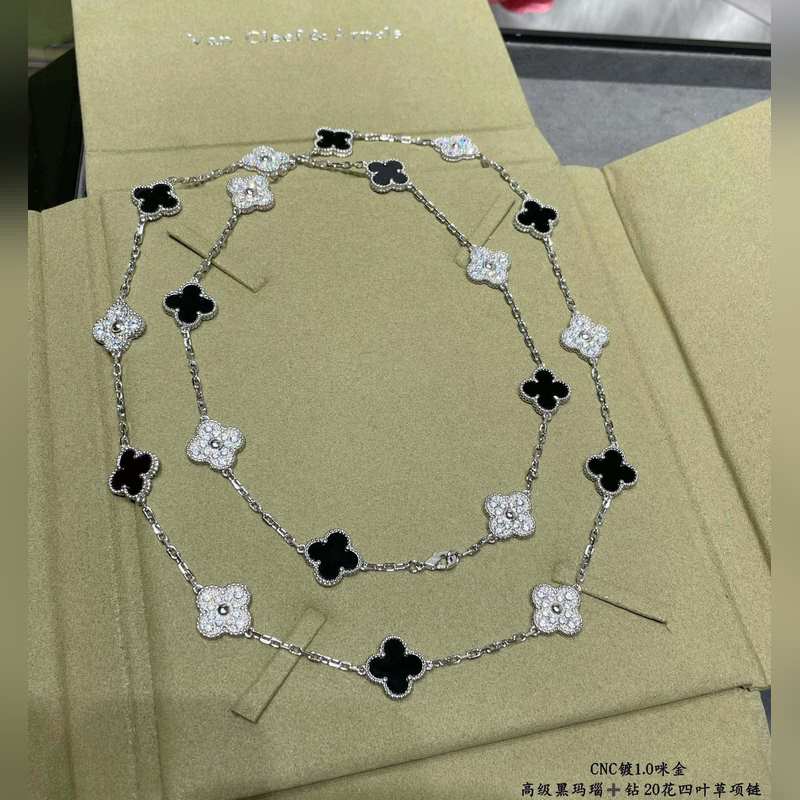 vca四葉草梵克雅寶 滿鑽 黑瑪瑙 二十花項鍊 20花 彩寶長鍊毛衣鍊 超級重工