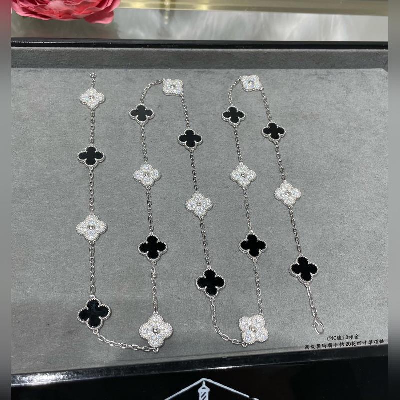 vca四葉草梵克雅寶 滿鑽 黑瑪瑙 二十花項鍊 20花 彩寶長鍊毛衣鍊 超級重工