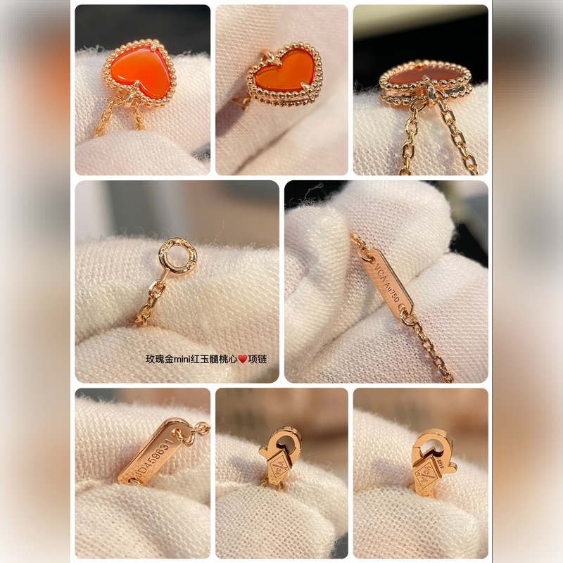 V金鍍咪金梵克雅寶紅玉髓愛心項鍊v金制作 玫瑰金四葉草的寄語中 四葉草是愛情