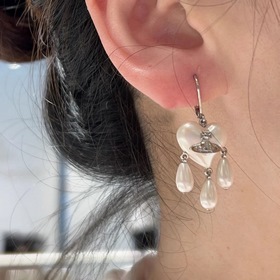24春夏 西太後土星愛心水滴珍珠耳環白金色
