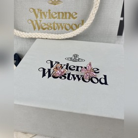 Vivivene西太後 粉色蝴蝶水鑽土星AB款耳釘