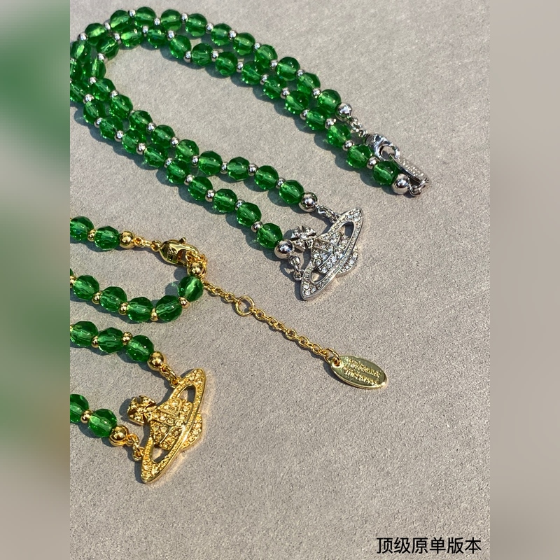 西太後 vivienne 綠色水晶滿鑽土星項鍊閉眼 準(zhǔn)入 沒錯！鑽鑲嵌、純 王